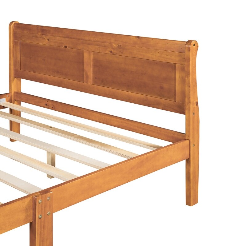 Full Size Wooden Classic Platform Bed with Headboard and Wooden Slat Support