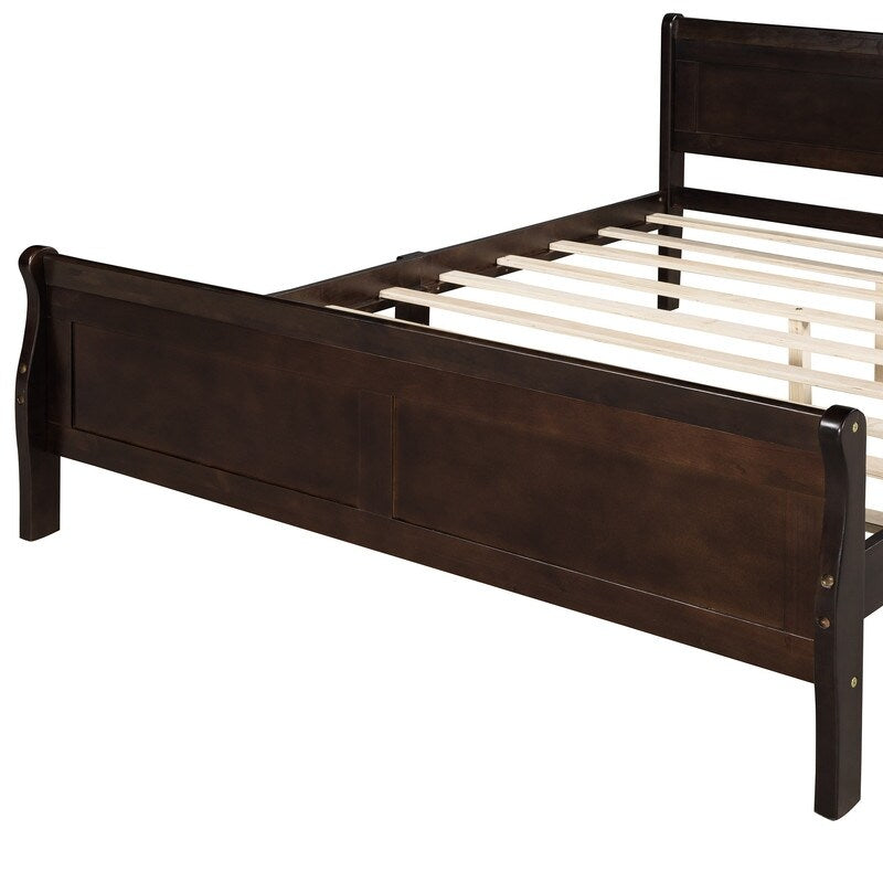 Full Size Wooden Classic Platform Bed with Headboard and Wooden Slat Support