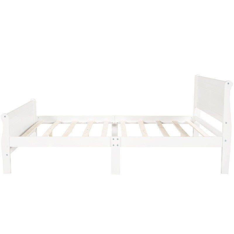 Full Size Wooden Classic Platform Bed with Headboard and Wooden Slat Support