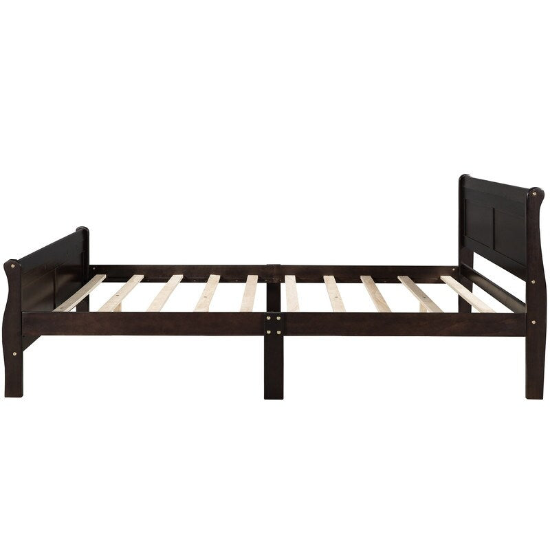 Full Size Wooden Classic Platform Bed with Headboard and Wooden Slat Support