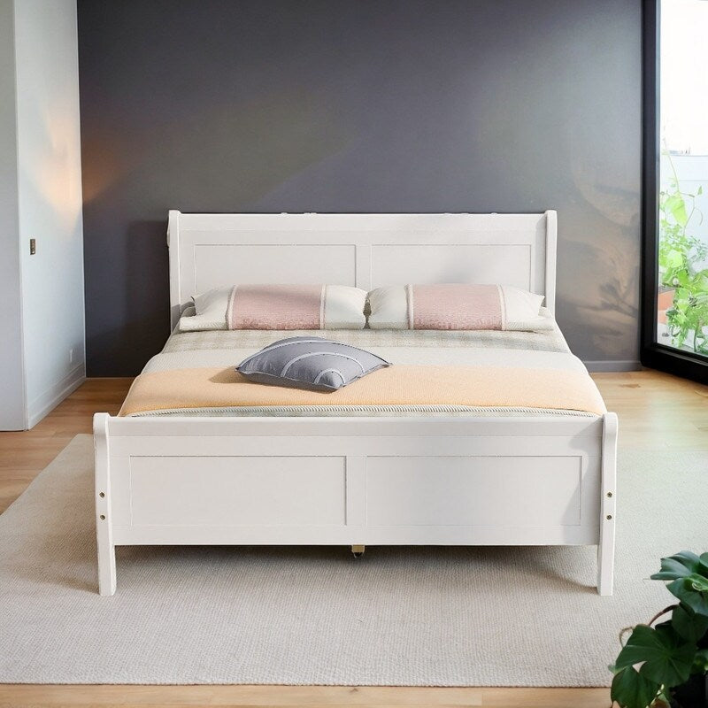 Full Size Wooden Classic Platform Bed with Headboard and Wooden Slat Support