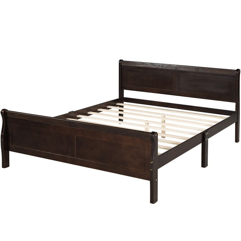 Full Size Wooden Classic Platform Bed with Headboard and Wooden Slat Support