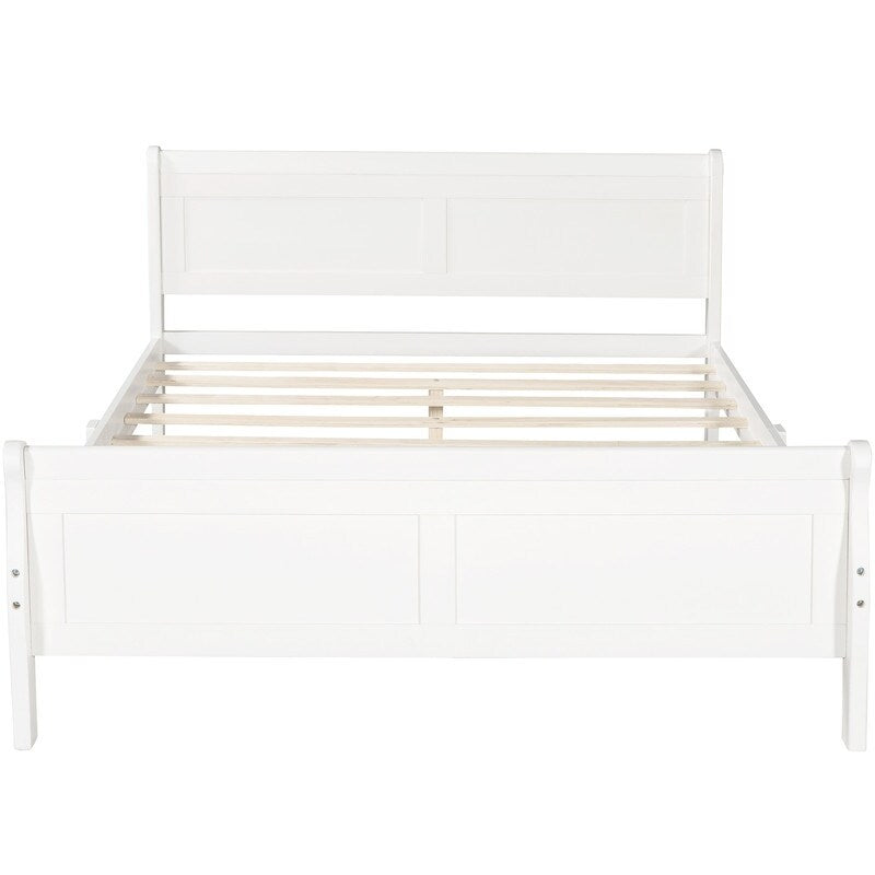 Full Size Wooden Classic Platform Bed with Headboard and Wooden Slat Support
