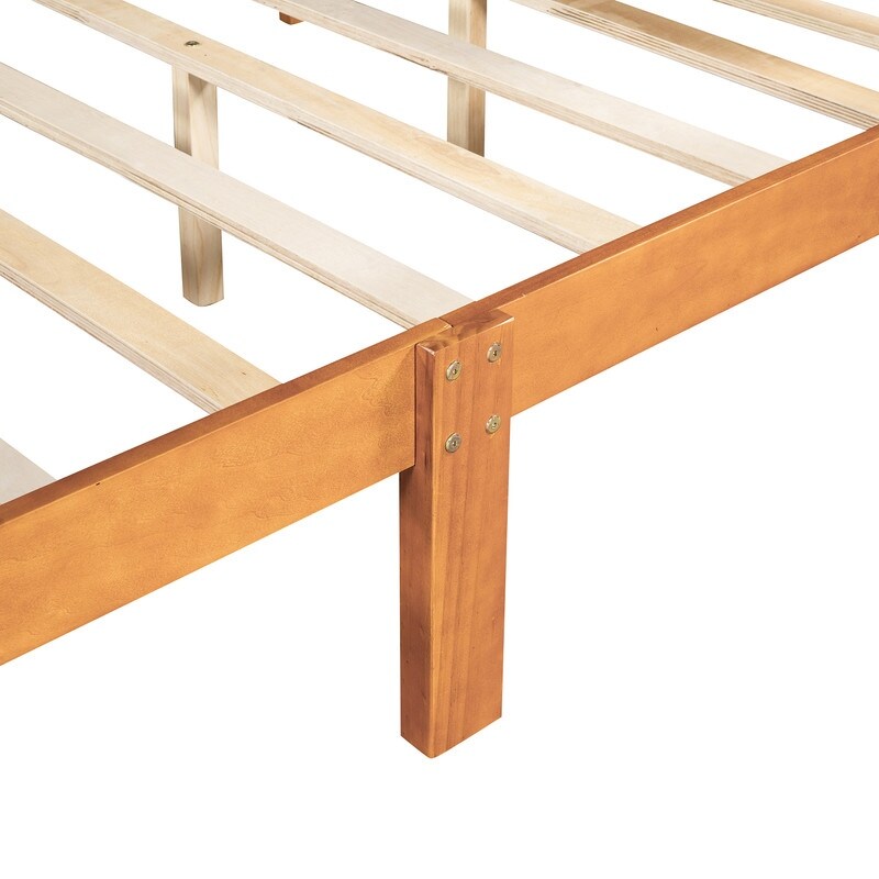 Full Size Wooden Classic Platform Bed with Headboard and Wooden Slat Support