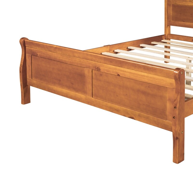 Full Size Wooden Classic Platform Bed with Headboard and Wooden Slat Support