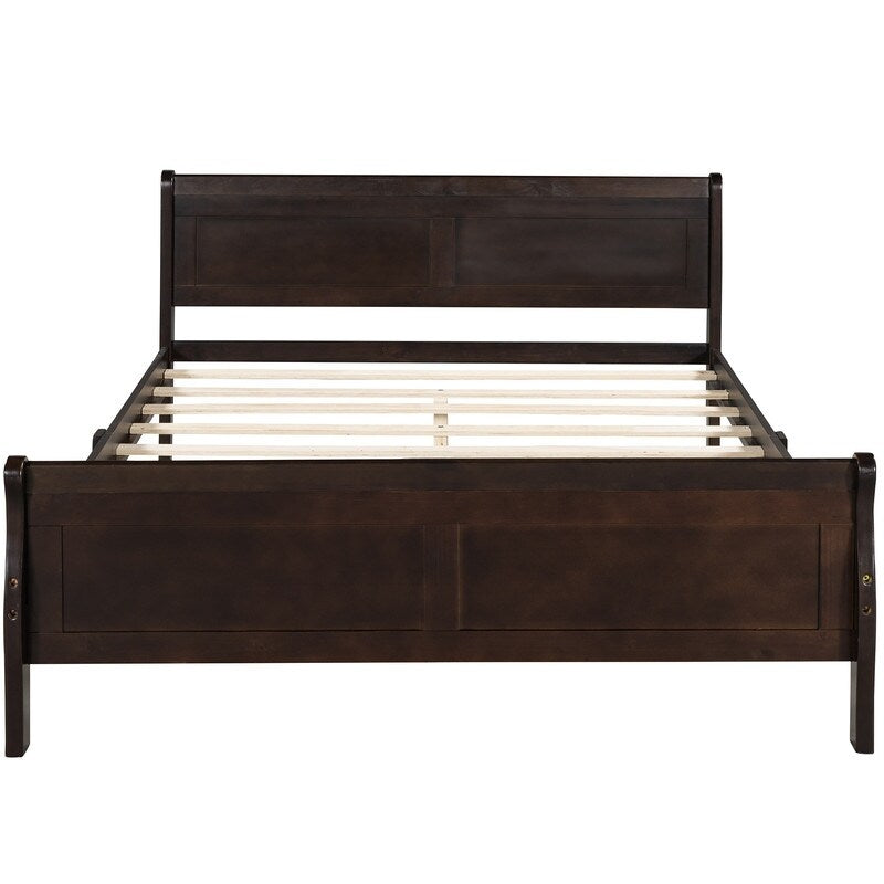 Full Size Wooden Classic Platform Bed with Headboard and Wooden Slat Support