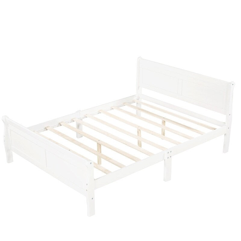 Full Size Wooden Classic Platform Bed with Headboard and Wooden Slat Support