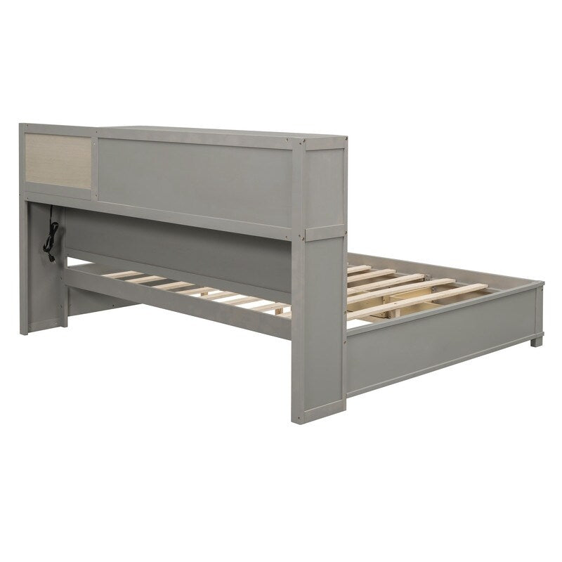 Full Size Wooden Daybed with 3 Storage Drawers,Sockets and USB Ports