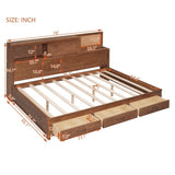 Full Size Wooden Daybed with 3 Storage Drawers,Sockets and USB Ports