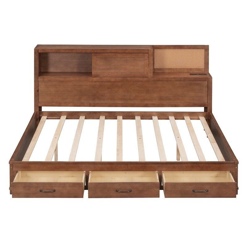 Full Size Wooden Daybed with 3 Storage Drawers,Sockets and USB Ports