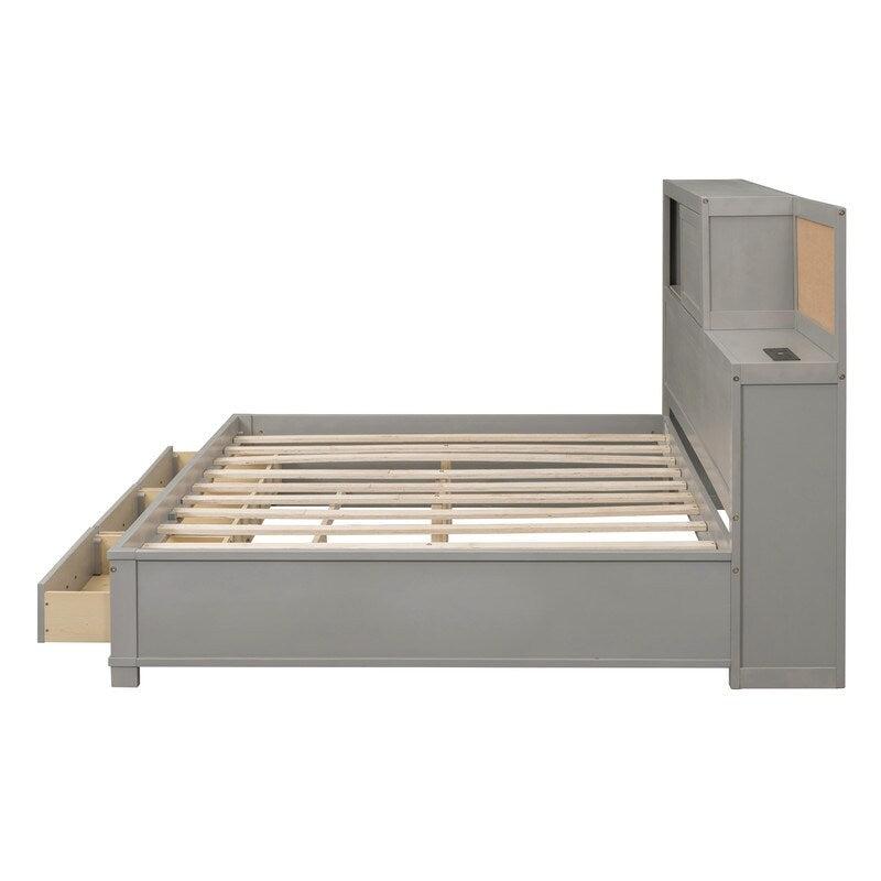 Full Size Wooden Daybed with 3 Storage Drawers,Sockets and USB Ports