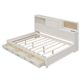 Full Size Wooden Daybed with 3 Storage Drawers,Sockets and USB Ports