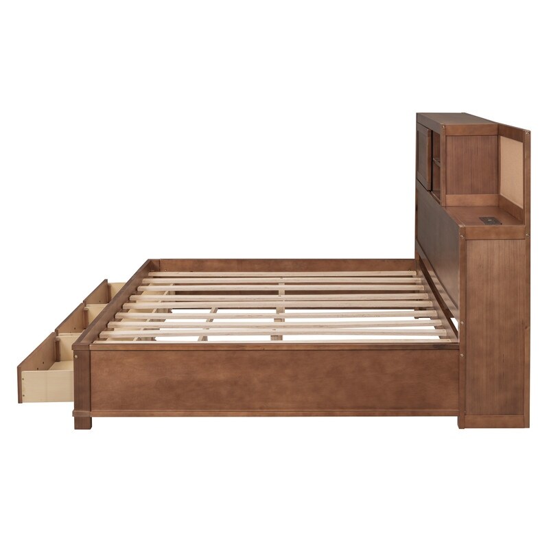 Full Size Wooden Daybed with 3 Storage Drawers,Sockets and USB Ports