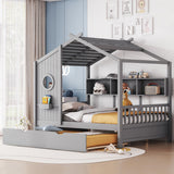 Full Size Wooden House Bed With Trundle With Storage Shlef