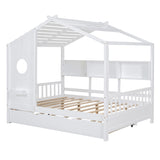 Full Size Wooden House Bed With Trundle With Storage Shlef