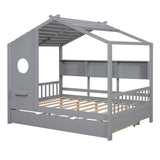 Full Size Wooden House Bed With Trundle With Storage Shlef