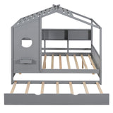 Full Size Wooden House Bed With Trundle With Storage Shlef