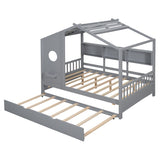 Full Size Wooden House Bed With Trundle With Storage Shlef