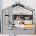 Full Size Wooden House Bed With Trundle With Storage Shlef