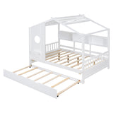 Full Size Wooden House Bed With Trundle With Storage Shlef