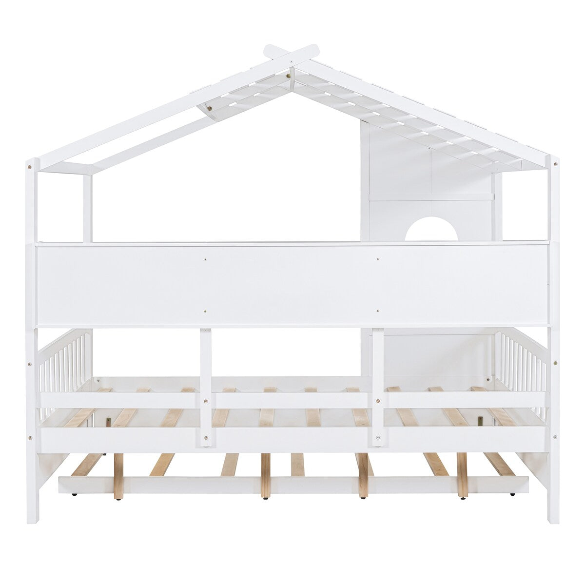 Full Size Wooden House Bed With Trundle With Storage Shlef