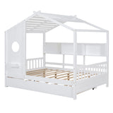 Full Size Wooden House Bed with Trundle Bed and Storage Shlef for Kids
