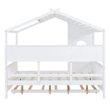 Full Size Wooden House Bed with Trundle Bed and Storage Shlef for Kids