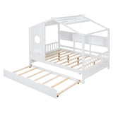 Full Size Wooden House Bed with Trundle Bed and Storage Shlef for Kids