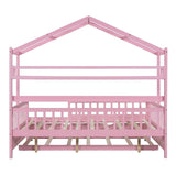 Full Size Wooden House Bed with Twin Size Trundle