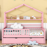 Full Size Wooden House Bed with Twin Size Trundle