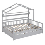 Full Size Wooden House Bed with Twin Size Trundle
