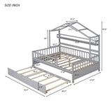 Full Size Wooden House Bed with Twin Size Trundle