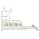 Full Size Wooden House Bed with Twin Size Trundle