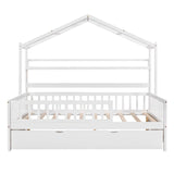 Full Size Wooden House Bed with Twin Size Trundle