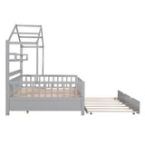 Full Size Wooden House Bed with Twin Size Trundle