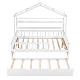 Full Size Wooden House Bed with Twin Size Trundle