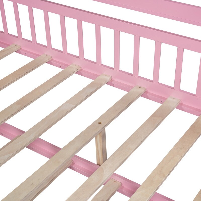 Full Size Wooden House Bed with Twin Size Trundle