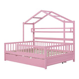 Full Size Wooden House Bed with Twin Size Trundle