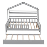 Full Size Wooden House Bed with Twin Size Trundle