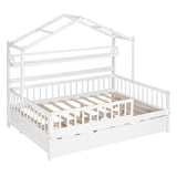 Full Size Wooden House Bed with Twin Size Trundle