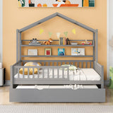Full Size Wooden House Bed with Twin Size Trundle