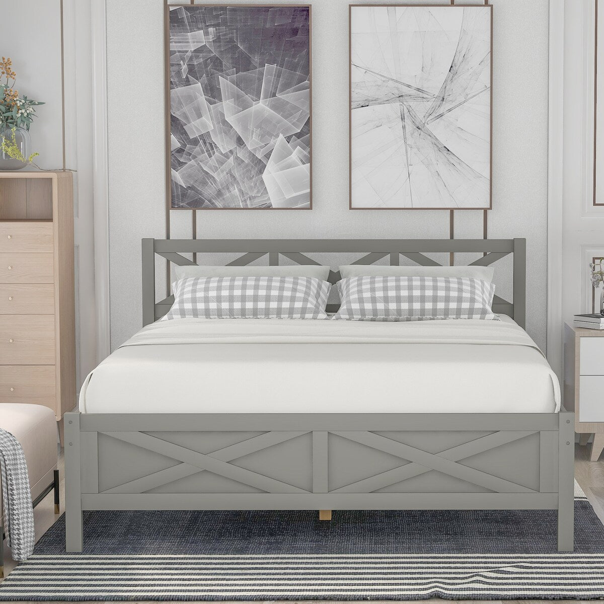 Full Size Wooden Platform Bed with Extra Support Legs