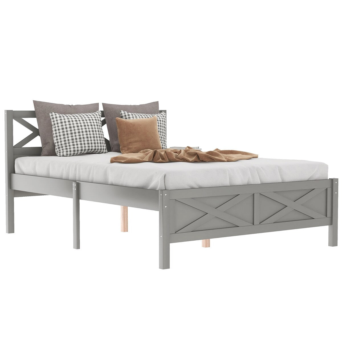 Full Size Wooden Platform Bed with Extra Support Legs
