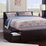 Full Solid Wood Bed and Footboard with Storage Drawers in Espresso
