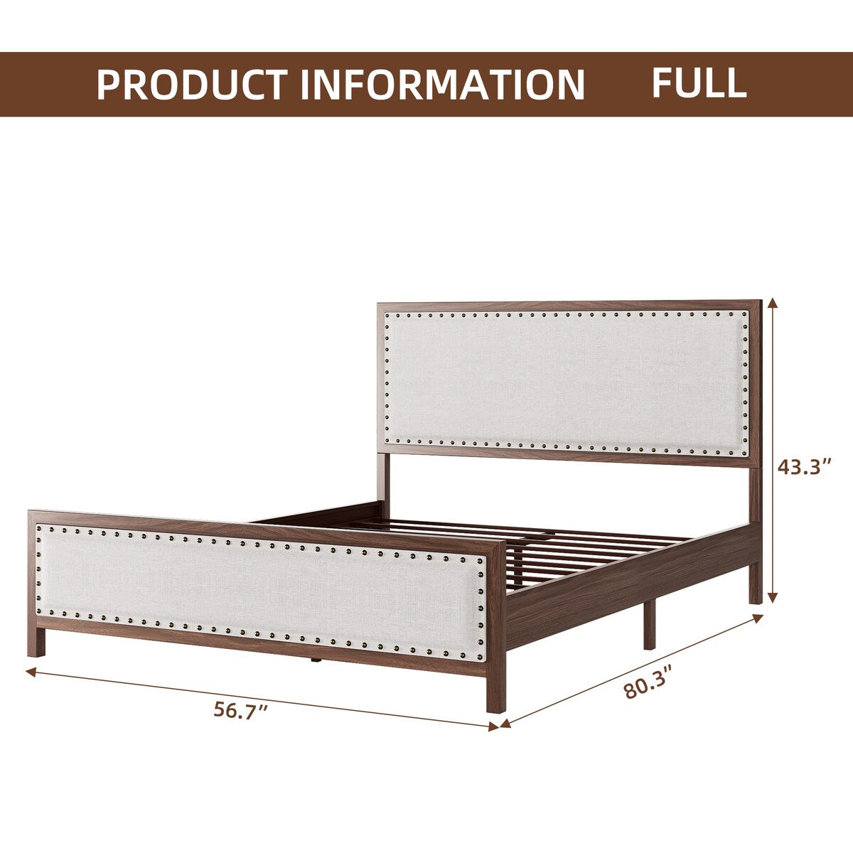 Full Upholstered Platform Bed with Linen Headboard and Footboard