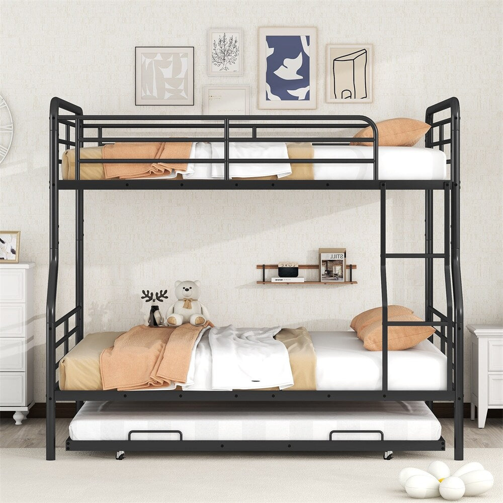 Full XL Over Queen Metal Bunk Bed with Twin Size Trundle