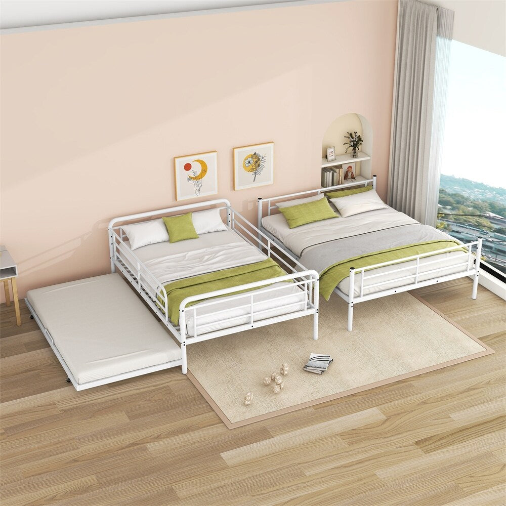Full XL Over Queen Metal Bunk Bed with Twin Size Trundle
