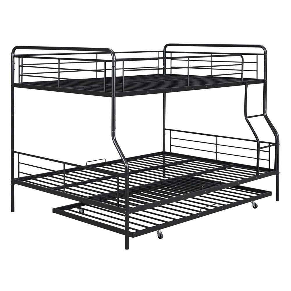 Full XL Over Queen Metal Bunk Bed with Twin Size Trundle
