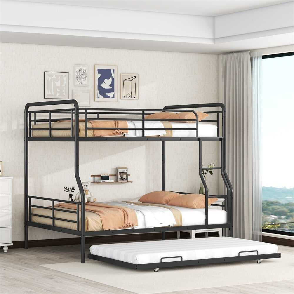 Full XL Over Queen Metal Bunk Bed with Twin Size Trundle