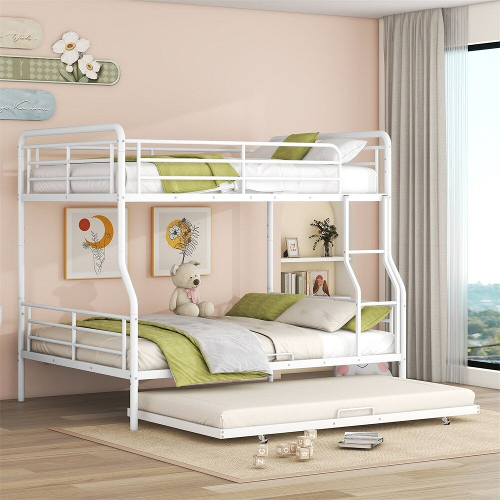 Full XL Over Queen Metal Bunk Bed with Twin Size Trundle